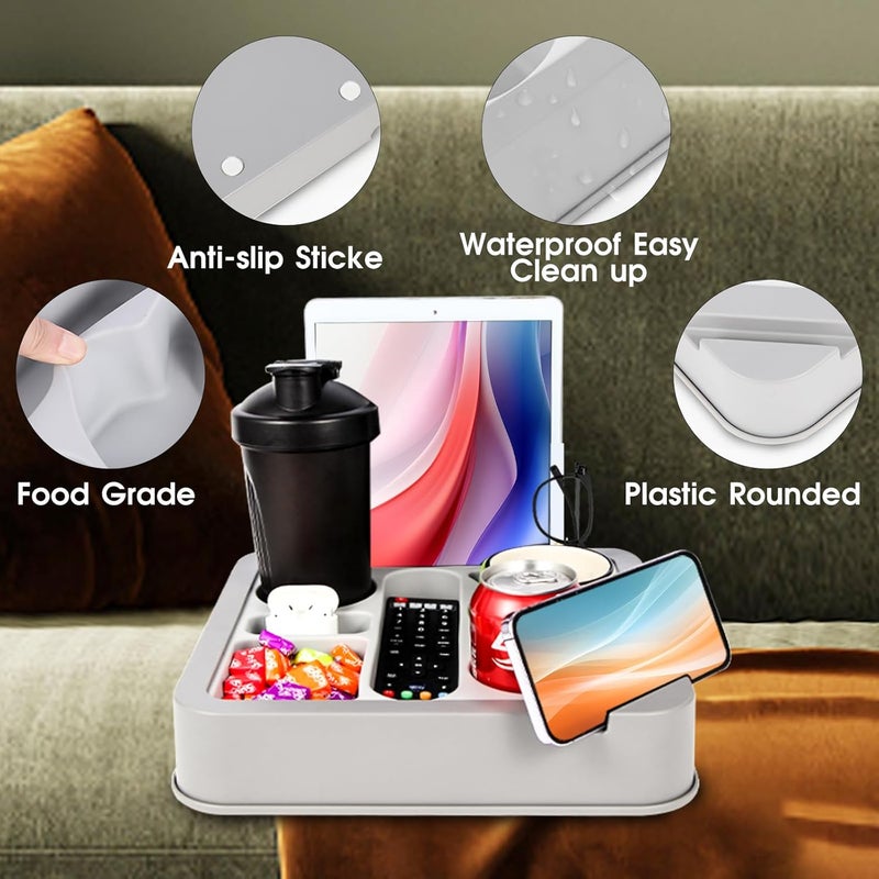 FINTHECH Couch Cup Holder Bed Caddy Couch Caddy Couch Tray Cup Holder for Couch,Couch Caddy with Cup Holder for Remote Phone Tablet Beverage Snack Gray. - Image 5
