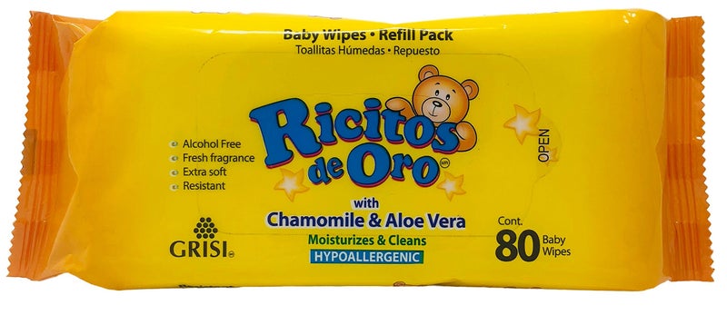 Ricitos de Oro Baby Wipes Baby Wipes with Chamomile Extract and Aloe Vera 80 cont. - Image 5