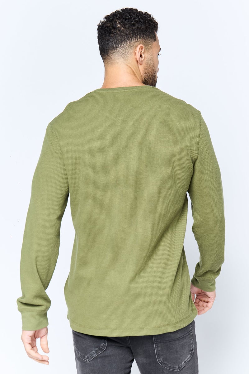 Chaps Men Crew Neck Embroidered Logo Long Sleeve Sweatshirt, Olive  - Image 3