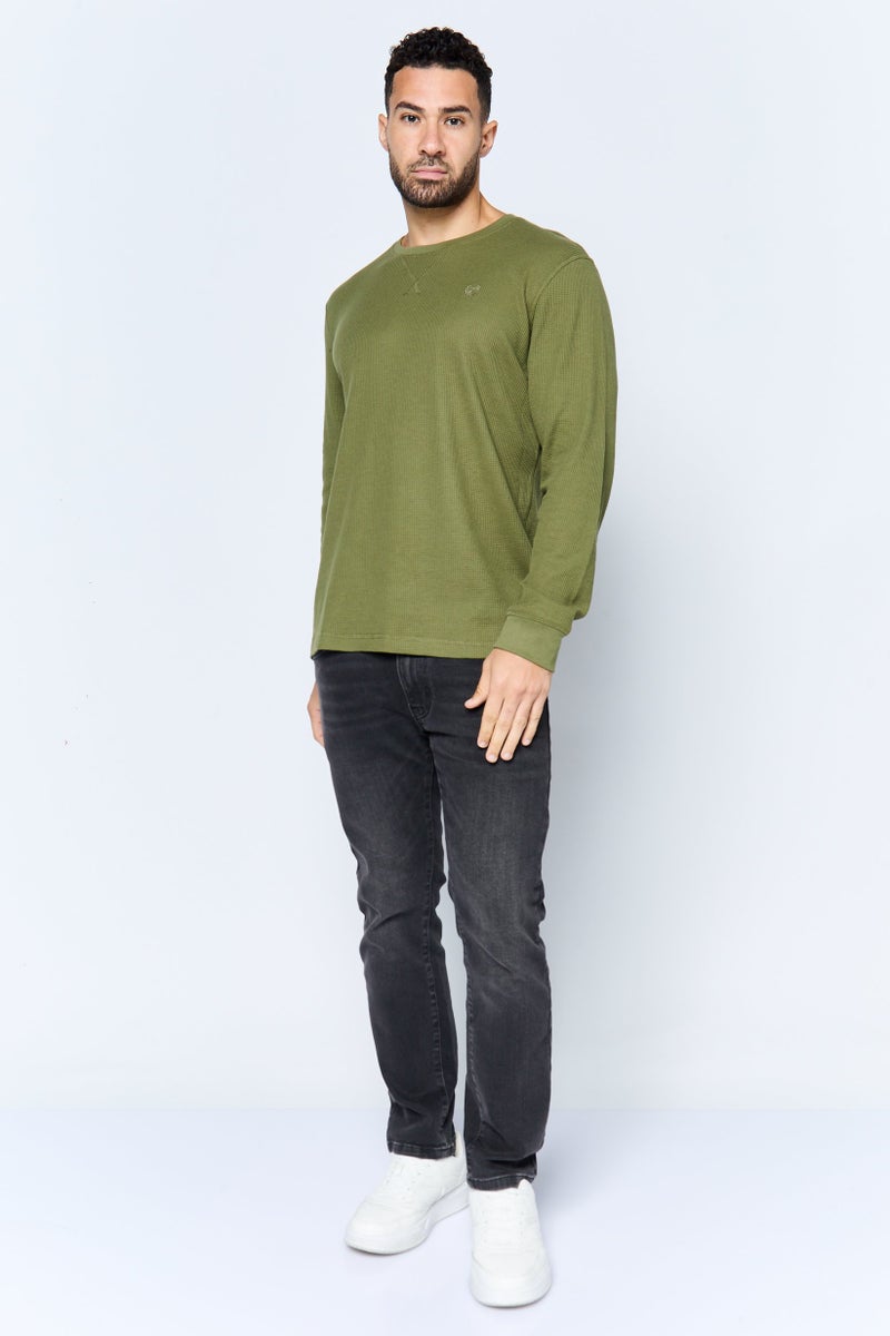 Chaps Men Crew Neck Embroidered Logo Long Sleeve Sweatshirt, Olive  - Image 2