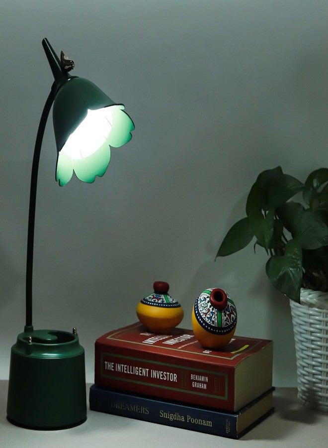 Lexton Flower Bird Table Lamp | Eye Friendly, USB Rechargeable, 3 Color Modes, Touch On/Off Switch, Adjustable Arm, Pen Holder | Suitable for Room Decor, Reading, Office (Pack of 1, Green) - Image 2