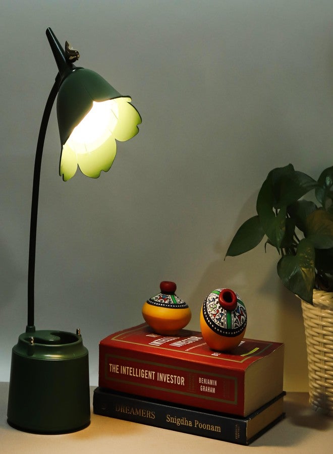 Lexton Flower Bird Table Lamp | Eye Friendly, USB Rechargeable, 3 Color Modes, Touch On/Off Switch, Adjustable Arm, Pen Holder | Suitable for Room Decor, Reading, Office (Pack of 1, Green) - Image 3