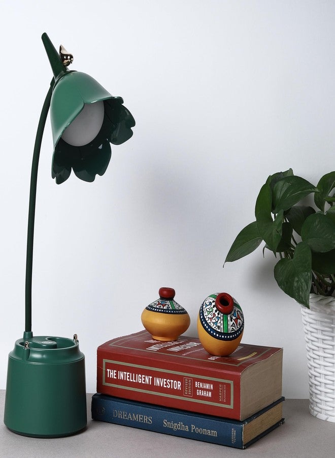 Lexton Flower Bird Table Lamp | Eye Friendly, USB Rechargeable, 3 Color Modes, Touch On/Off Switch, Adjustable Arm, Pen Holder | Suitable for Room Decor, Reading, Office (Pack of 1, Green) - Image 1
