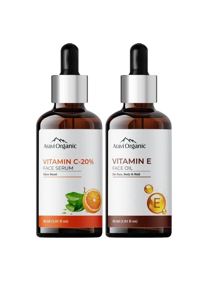 Aravi Organic 20% Vitamin C Serum & Vitamin E Oil For Face Whitening Pigmentation Radiant Skin Body Nail Dry Skin (30 Ml Each)  - Image 2