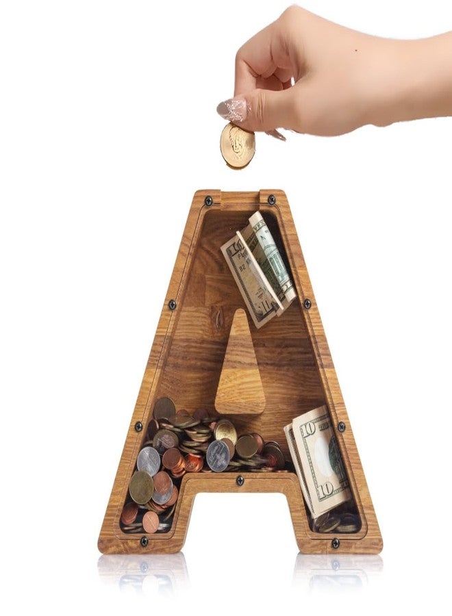 Keebori Rustic Wooden Letter A to Z Money Bank, Handcrafted Wall-Mounted Coin and Currency Storage Box, Oak Finish by KEEBORI (A) - Image 1
