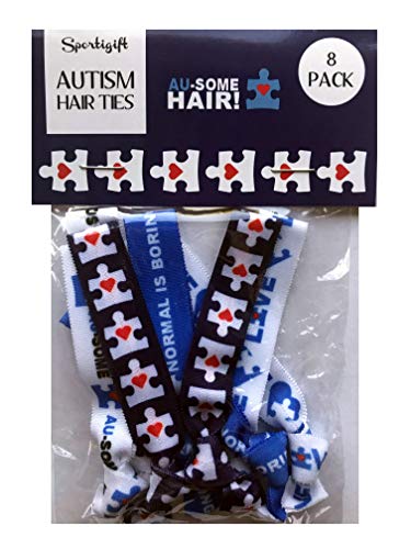 Sportigift 8 Piece Autism Awareness Hair Elastic Set - Autism Puzzle Piece Gifts - Autism Gifts - Autism Awareness Gifts - MADE in the USA - Image 3