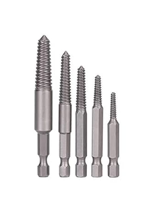 5 Pcs Screw Extractor Kit Fine Teeth For Damaged Screw Removal 1 4 Hex Shank - Image 1