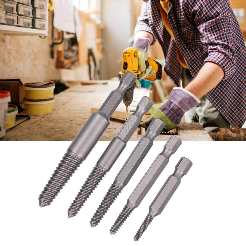 5 Pcs Screw Extractor Kit Fine Teeth For Damaged Screw Removal 1 4 Hex Shank - Image 4
