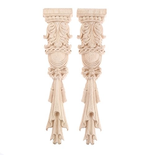 MUXSAM Wood Carved Appliques Onlays, 2-Pack Unpainted Carving Decals Mouldings Trim for Window Door Frame Rome Column Wall Mantel Dresser Fire Stove Surround Decor, 30x7cm/11.81"x2.76" - Image 1