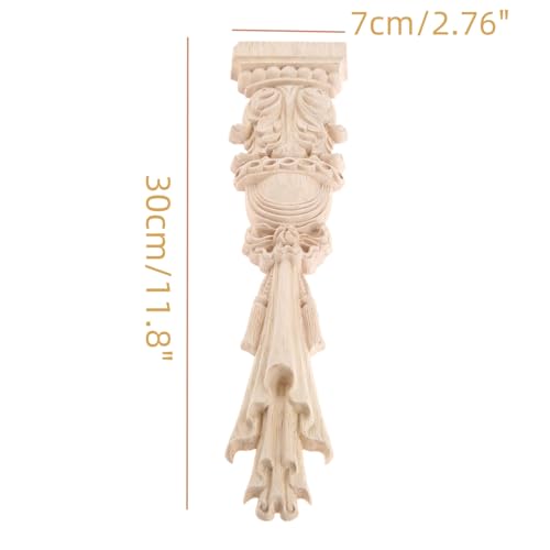 MUXSAM Wood Carved Appliques Onlays, 2-Pack Unpainted Carving Decals Mouldings Trim for Window Door Frame Rome Column Wall Mantel Dresser Fire Stove Surround Decor, 30x7cm/11.81"x2.76" - Image 2