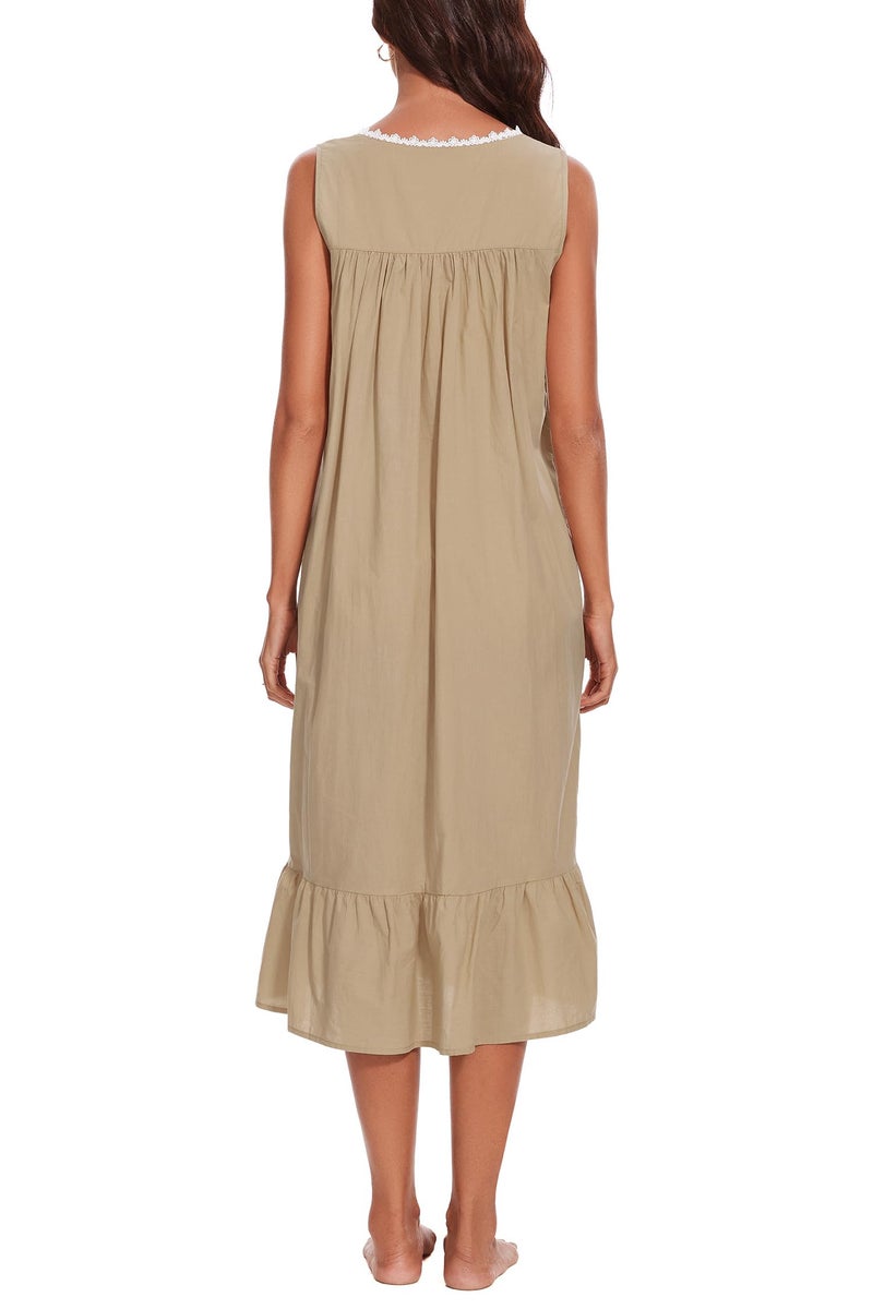 AVIIER 100% Cotton Nightgowns for Women Sleeveless Sleep Dress Ladies Gowns Sleepwear with Pockets (Light Coffee, XX-Large) - Image 5