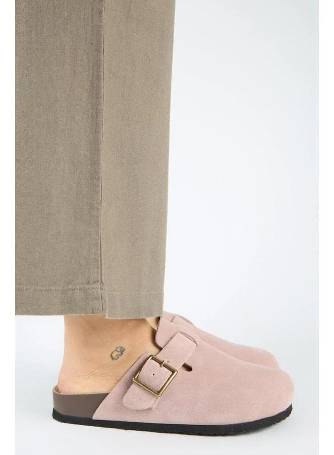 Zeta 2 Women's Real Leather Belted Buckle Sabo Powder Slipper