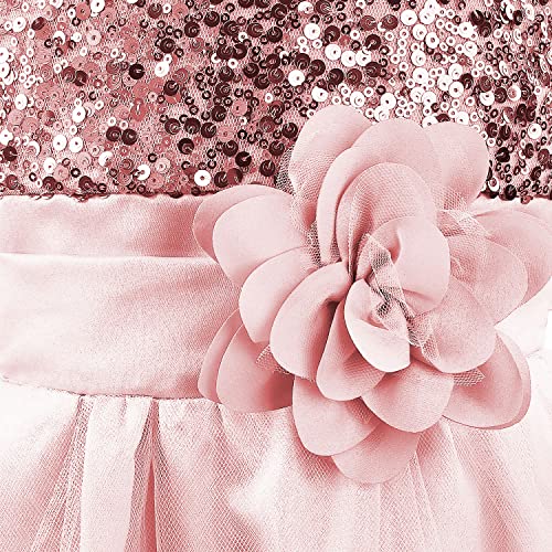 Acecharming Girls Dresses Sequin Flower Girls Party Dress Bridesmaid Ball Gown Wedding Tulle 3-10 Years Pink - Image 4