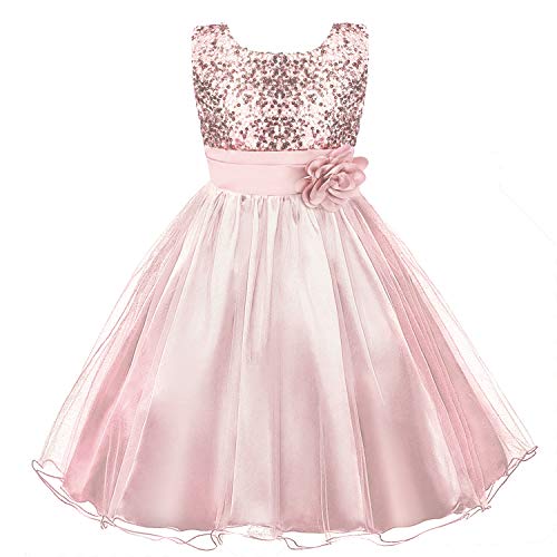 Acecharming Girls Dresses Sequin Flower Girls Party Dress Bridesmaid Ball Gown Wedding Tulle 3-10 Years Pink - Image 1