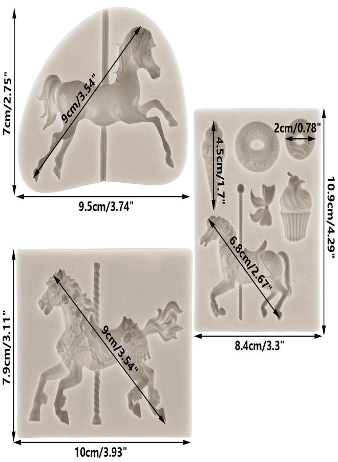 Sijiangmold Carousel Horse Silicone Fondant Molds Merry-Go-Round Chocolate Gum Paste Molds For Cake Decorating Chocolate Gum Paste Cupcake Topper Polymer Clay Set Of 4 - Image 2