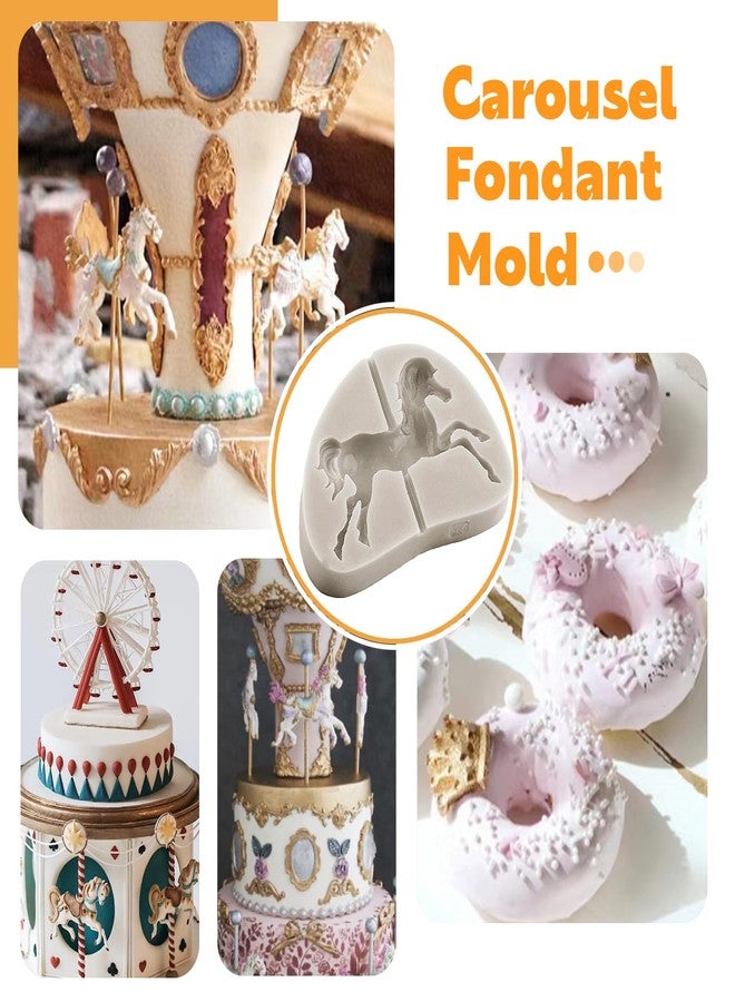 Sijiangmold Carousel Horse Silicone Fondant Molds Merry-Go-Round Chocolate Gum Paste Molds For Cake Decorating Chocolate Gum Paste Cupcake Topper Polymer Clay Set Of 4 - Image 3