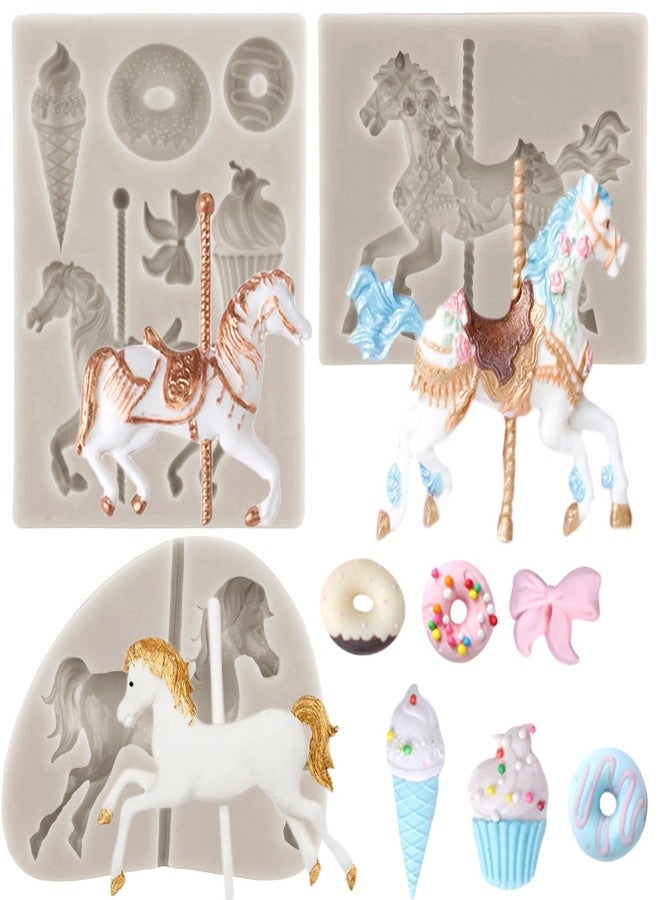 Sijiangmold Carousel Horse Silicone Fondant Molds Merry-Go-Round Chocolate Gum Paste Molds For Cake Decorating Chocolate Gum Paste Cupcake Topper Polymer Clay Set Of 4 - Image 1