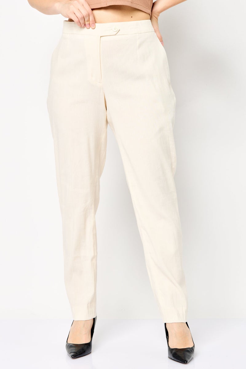 GANT Women Regular Fit Solid Dress Pants, Cream  - Image 1