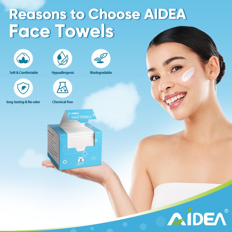 AIDEA Face Towels Disposable-50Ct, Facial Cleansing Wipes for Sensitive Skin, Facial Towelettes for Makeup Removing, Nursing, Travel, Dry Wipes Face Cloths - Image 5