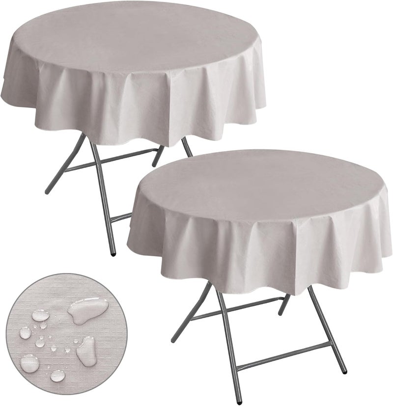 Nasitos 2 Pack Round Tablecloth 60 Inch-Flannel Backed Vinyl Silver Tablecloths, Waterproof Oil-Proof Table Cloth Wipeable Plastic Table Cover for Wedding, Baby Shower, Family Reunion - Image 1