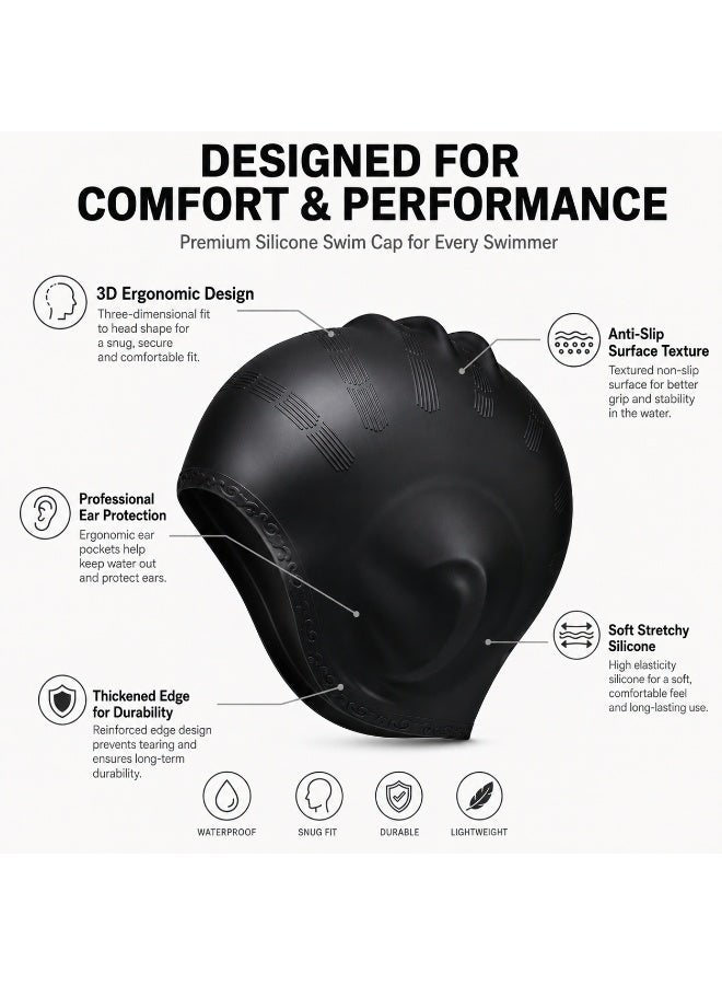 2pcs Swimming Cap 3D Ergonomic Design Comfortable Durable Ear Protection for Women Men Adults for Long or Short Hair - Image 4