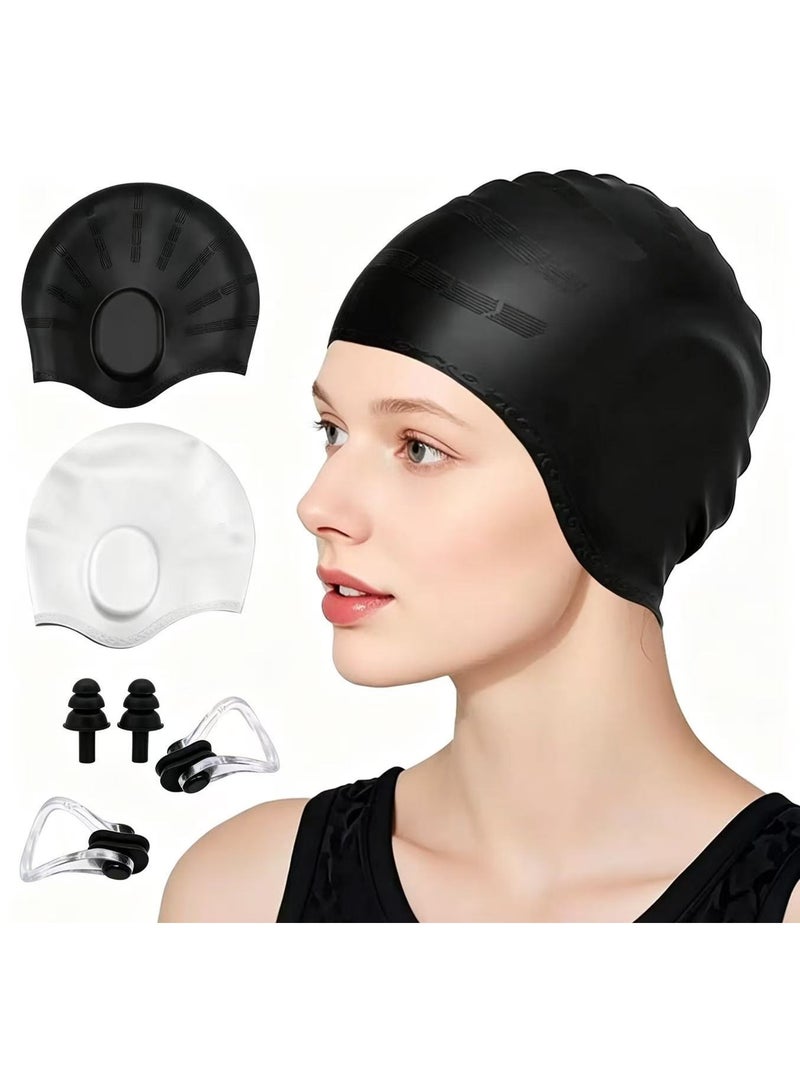 2pcs Swimming Cap 3D Ergonomic Design Comfortable Durable Ear Protection for Women Men Adults for Long or Short Hair - Image 1