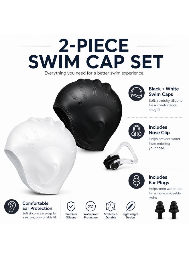 2pcs Swimming Cap 3D Ergonomic Design Comfortable Durable Ear Protection for Women Men Adults for Long or Short Hair - Image 2