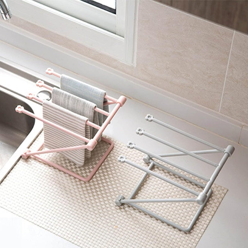 Focket Countertop Dishcloth Drying Rack 4 Arms Lightweight Space Saving Compact Dish Rag Cloth Holder Foldable for Kitchen Light Grey - Image 2