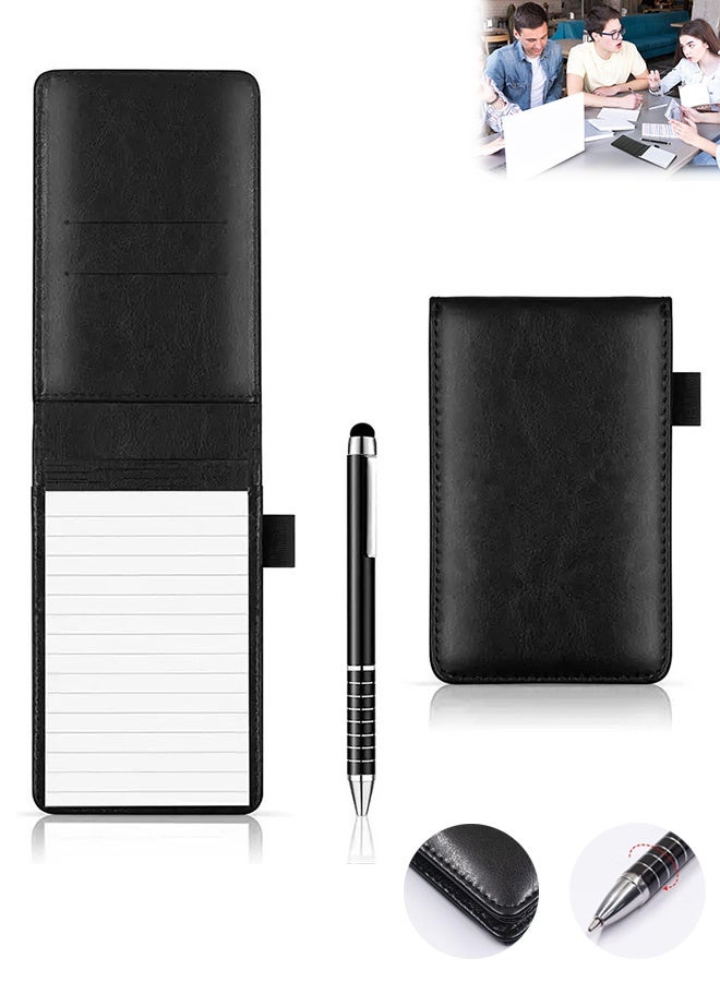 Quantum Small Notepads Holder Set, Pocket Notebook with pen, Mini Pocket Notebook for Meetings Daily Records (Black) - Image 1