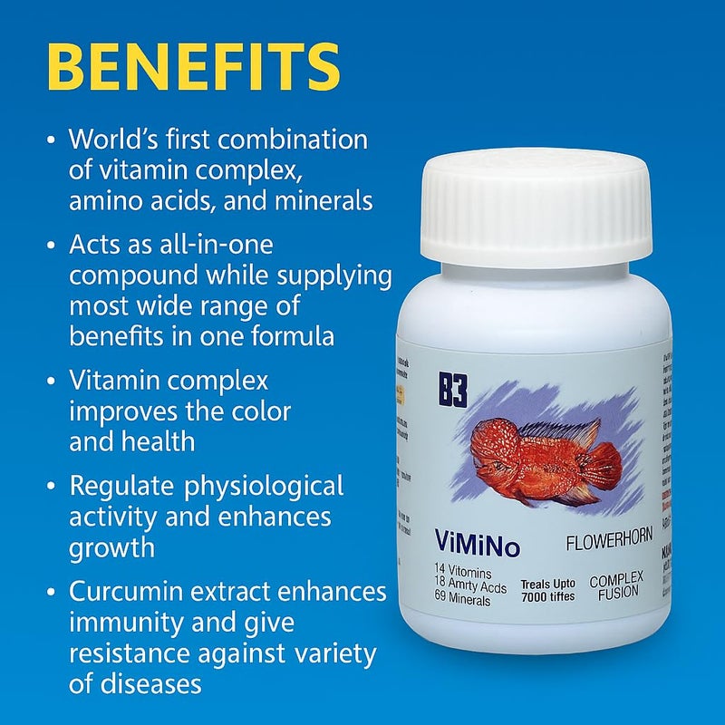 VAYINATO Billion Bacteria ViMiNo 140ml | Vitamin Complex | 14 Vitamins, 18 Amino Acids, 9 Minerals | Curcumin Infused | Treats 7000 litres (for Flowerhorn) - Image 2