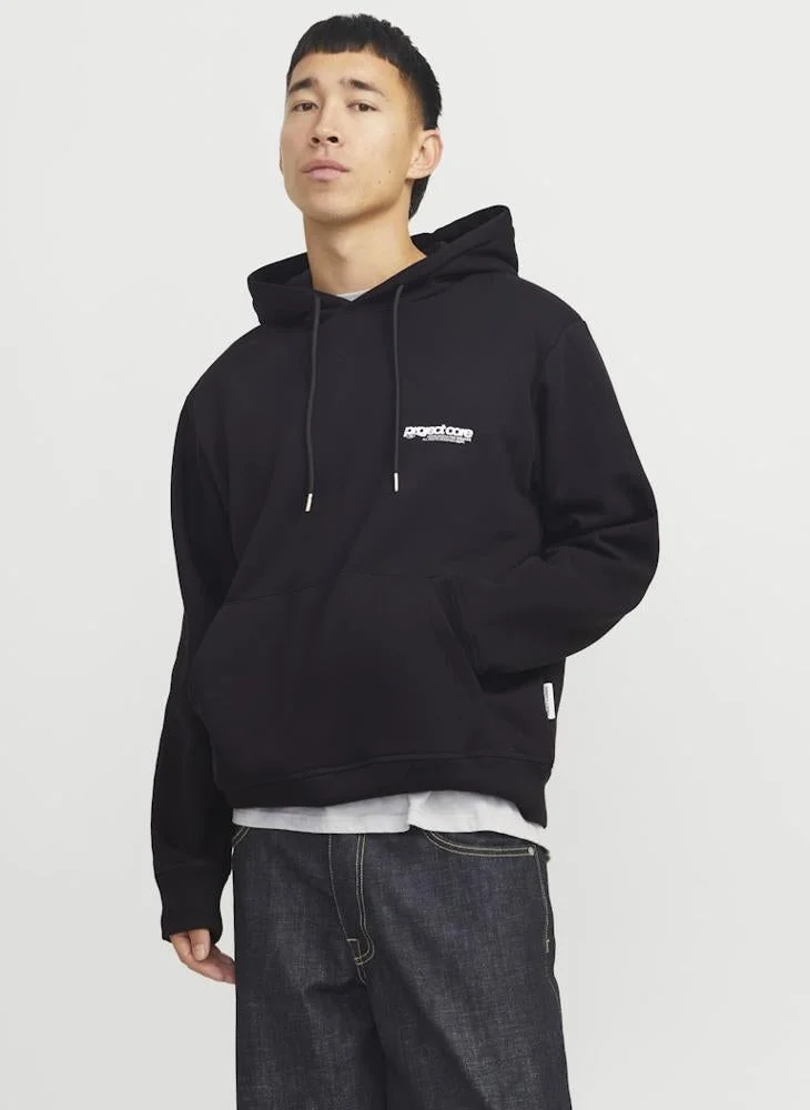 Text Print Loose Fit Pullover Hoodie