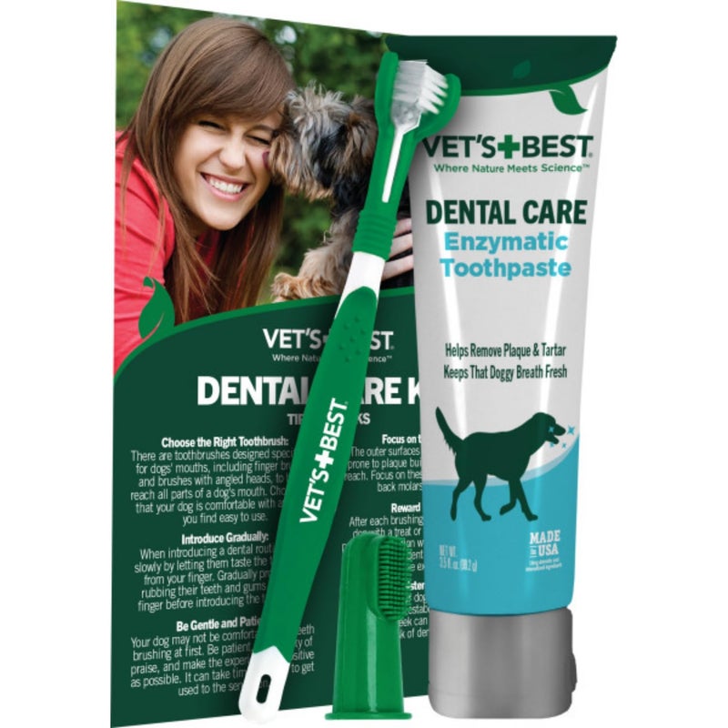 Vet's Best Dog Toothpaste & Dog Toothbrush, Dental Kit, Plaque Remover for Teeth, Whitens Teeth, Freshens Canine Breath, Veterinarian Formula, Finger Toothbrush Included - Image 1