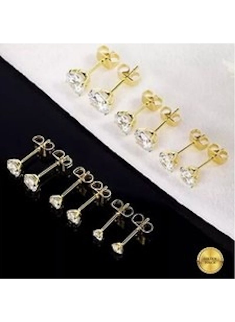 Huitich Gold Colour Plated Cubic Zirconia Stud Earrings Set – 5 Pairs  - Image 2
