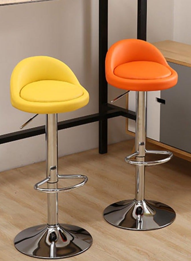 Golden Swivel Bar Stool Height Adjustable Bar Chair PU Leather Counter Barstools High Chairs Kitchen Island Chairs With Footrest for Home Office Cofe(Orange)  - Image 5