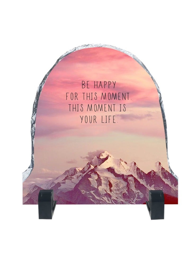 Service Zone Protective Printed White Rock Shape Marble Photo Frame for Table Top Be Happy For This Moment This Moment is Your Life  - Image 1