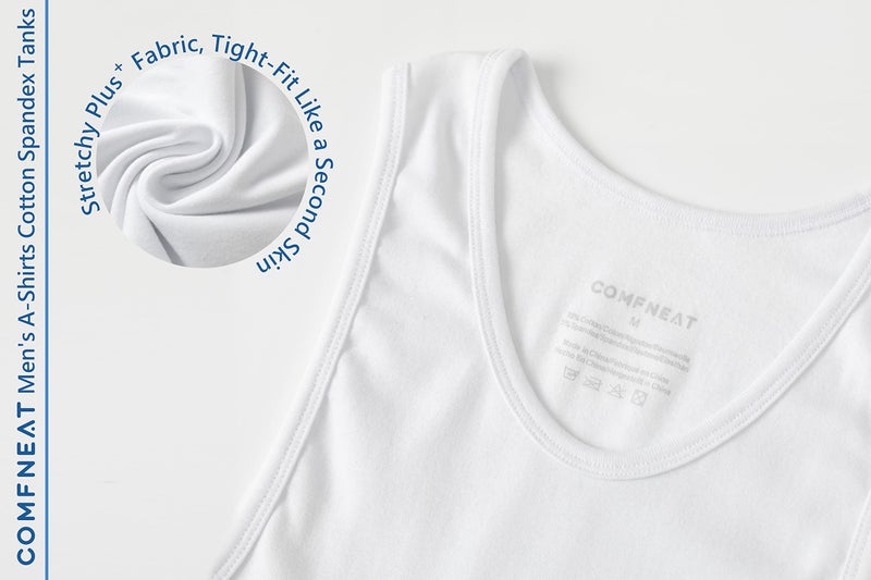 Comfneat Men's 6-Pack A-Shirts Tight Fit Tank Tops Cotton Spandex Undershirts (White 6-Pack, XL) - Image 5