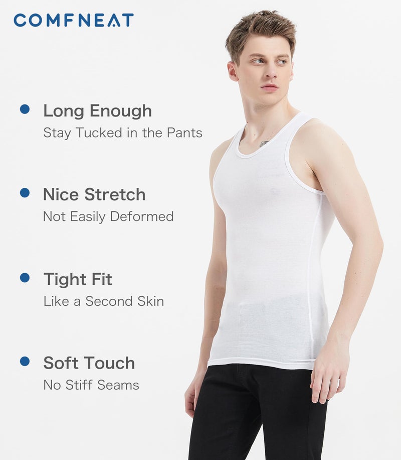 Comfneat Men's 6-Pack A-Shirts Tight Fit Tank Tops Cotton Spandex Undershirts (White 6-Pack, XL) - Image 3