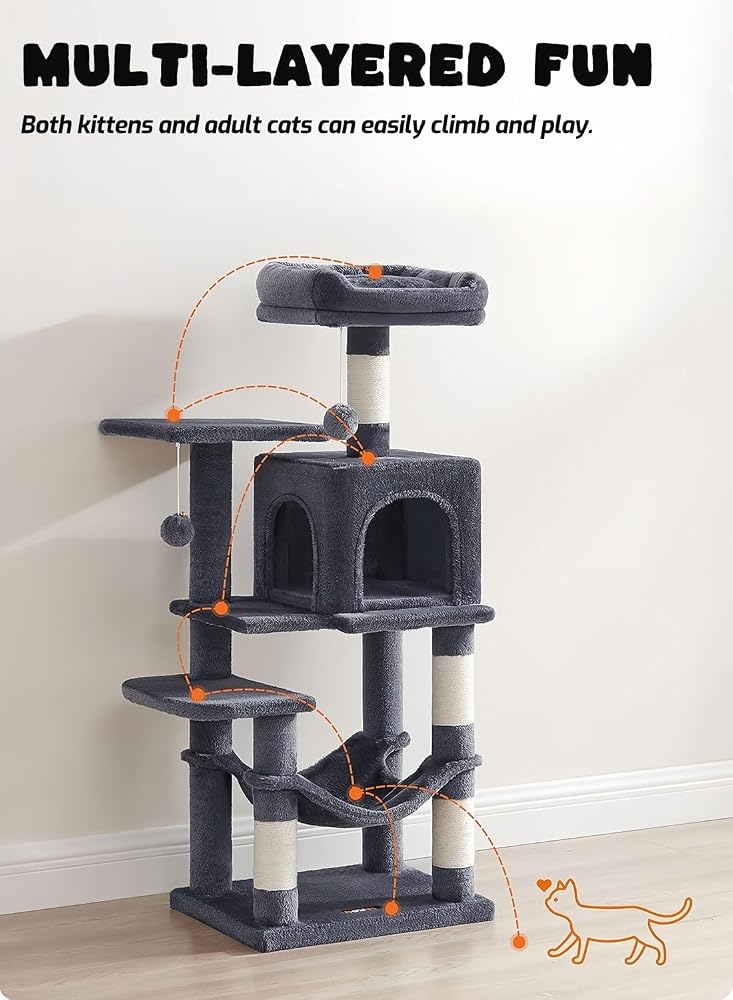 Sharpdo Cat Tower Cat Tree Large Platform Cat Tree with Soft Cover Hammock and Cave - Image 4