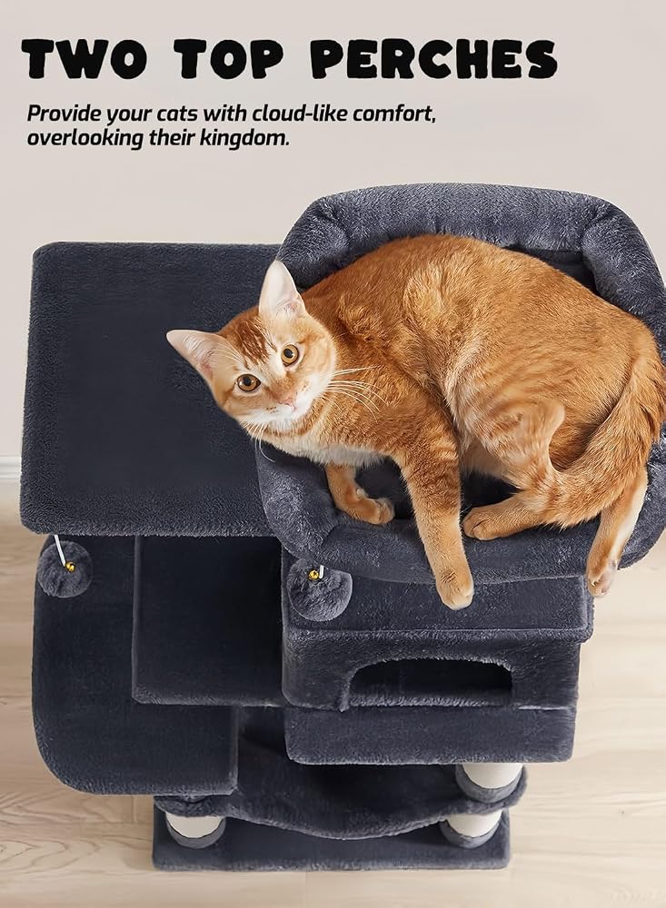 Sharpdo Cat Tower Cat Tree Large Platform Cat Tree with Soft Cover Hammock and Cave - Image 3