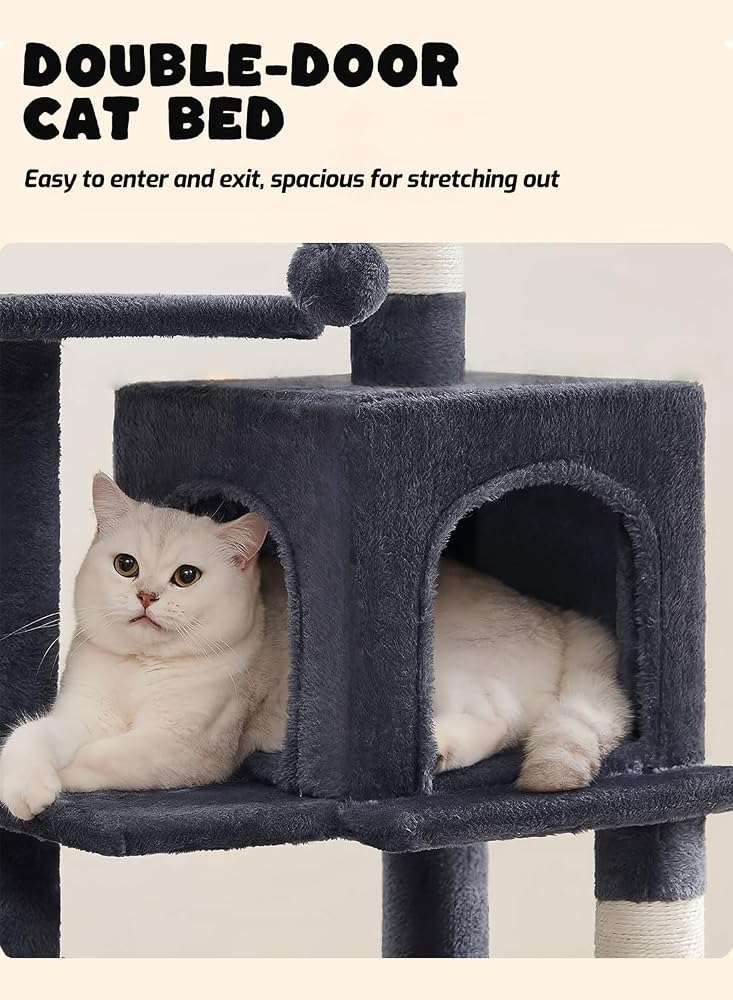 Sharpdo Cat Tower Cat Tree Large Platform Cat Tree with Soft Cover Hammock and Cave - Image 2