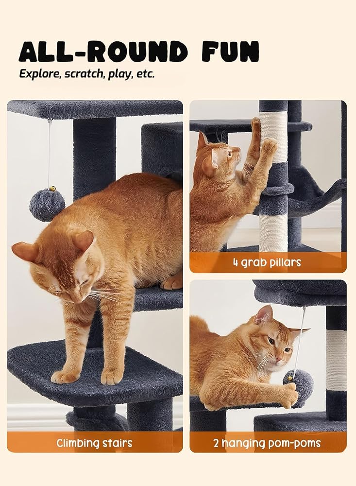 Sharpdo Cat Tower Cat Tree Large Platform Cat Tree with Soft Cover Hammock and Cave - Image 5