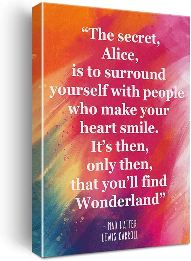 Nvhai Inspirational Wall Art the Secret Quote Alice In Wonderland Watercolor Canvas Painting Prints for Home Wall Decor Framed Book Quote Artwork Gifts(12x15 Inch)