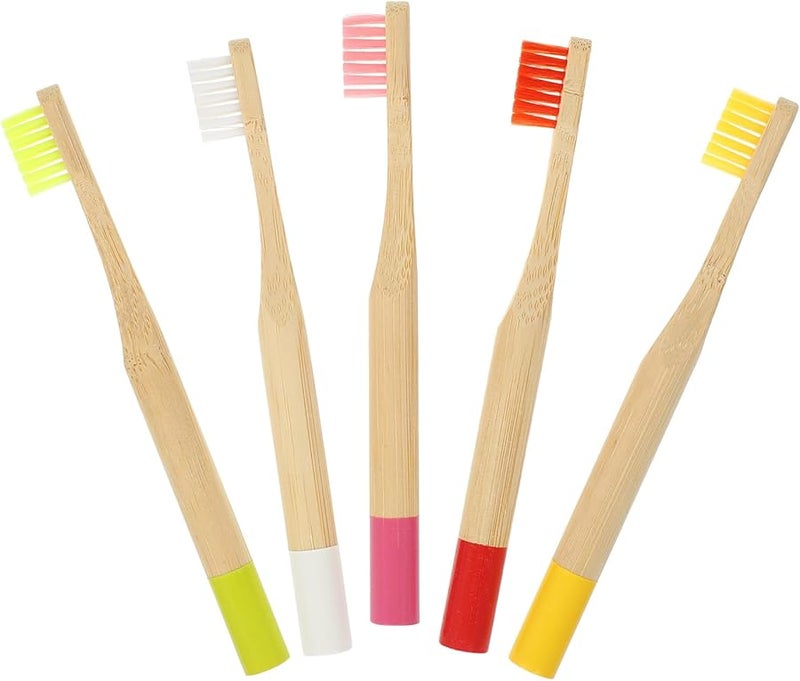5Pcs Charcoal Soft Bristles Toothbrushes With Round Wooden Handles For Travel - Image 1