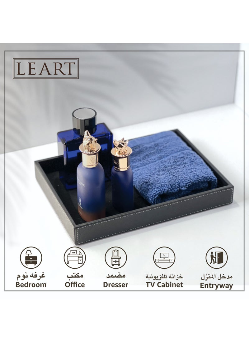 لي آرت صينية جلدية للرجال والنساء – منظم صواني جلدية | صينية تنظيم بجانب السرير، وطاولة بجانب السرير، وطاولة مكتب | صينية Catchall (أسود)  - Image 3