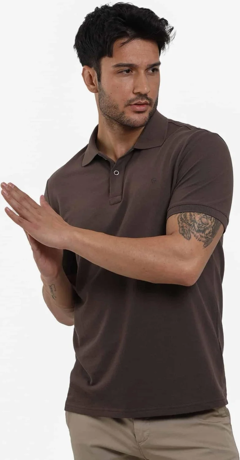 دوفي Brown Men's Slim Fit Plain Polo Neck Tshirt - 105111