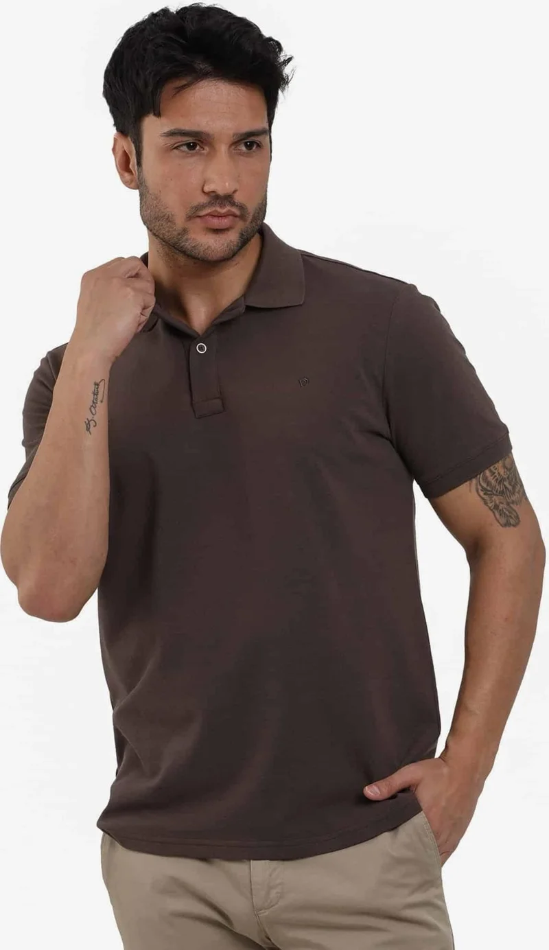 دوفي Brown Men's Slim Fit Plain Polo Neck Tshirt - 105111