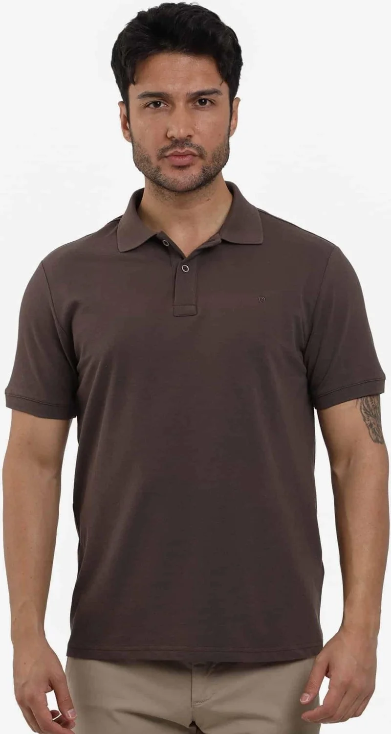 دوفي Brown Men's Slim Fit Plain Polo Neck Tshirt - 105111