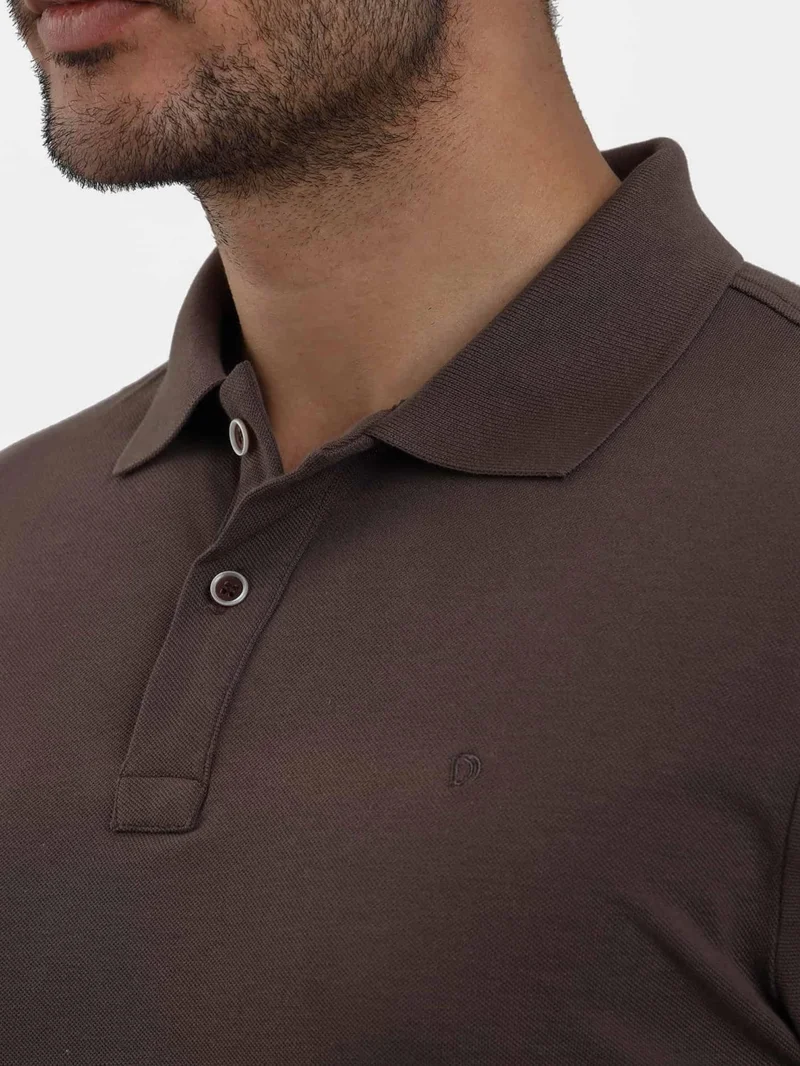 دوفي Brown Men's Slim Fit Plain Polo Neck Tshirt - 105111