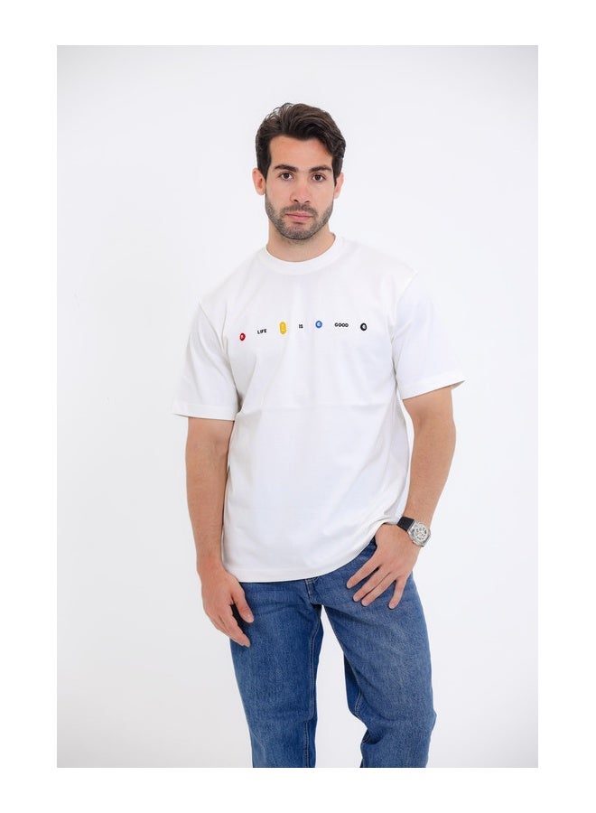 WHITE RABBIT Casual T-Shirt with "Life is Good" Graphic Print - Image 1