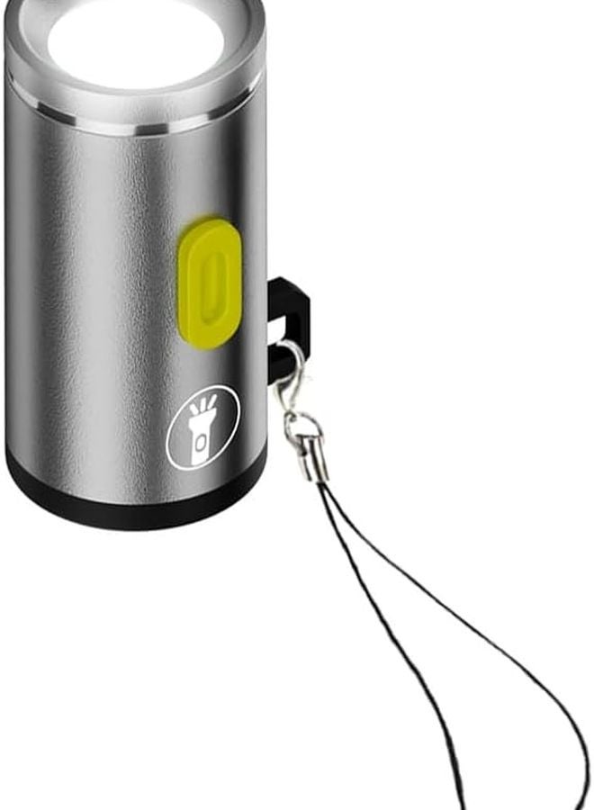 Silver Mini Flashlight Type C Rechargeable Bright LED Light for Outdoor Camping Torch - Image 1